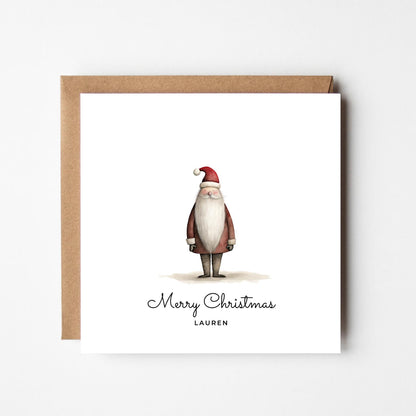 Personalised Santa Christmas Card: Minimalist Illustration, Kraft Envelope