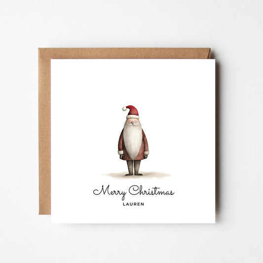 Personalised Santa Christmas Card: Minimalist Illustration, Kraft Envelope