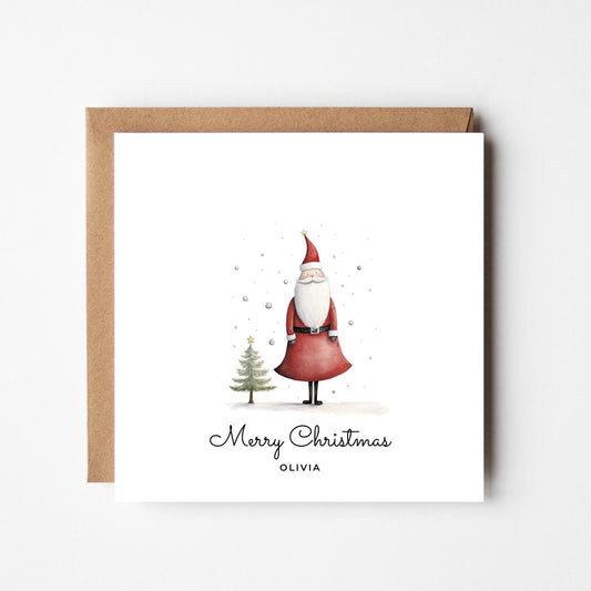 Personalised Santa Christmas Card: Hand-Illustrated Festive Holiday Greeting