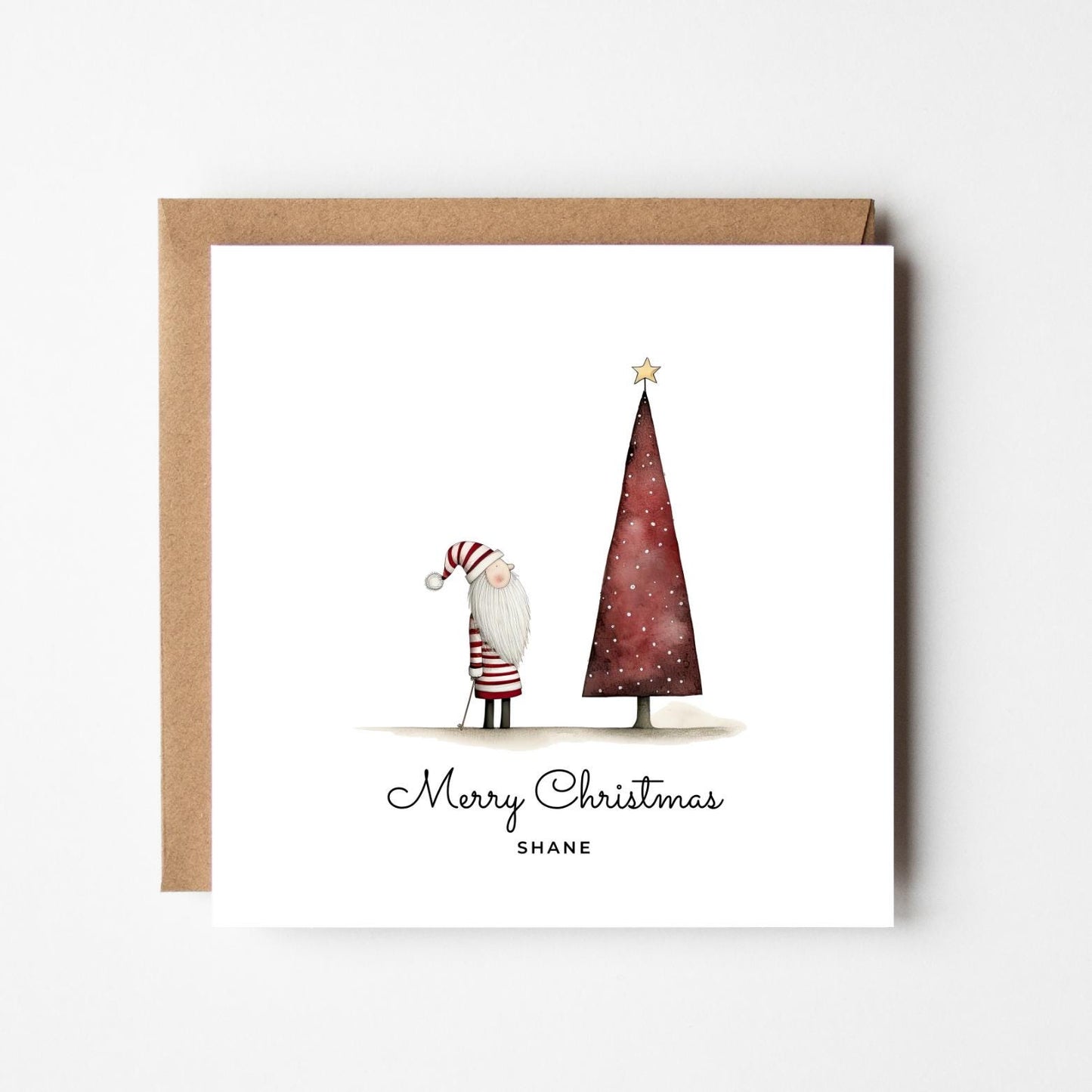 Personalised Santa Christmas Card: Rustic Striped Design, Kraft Envelope