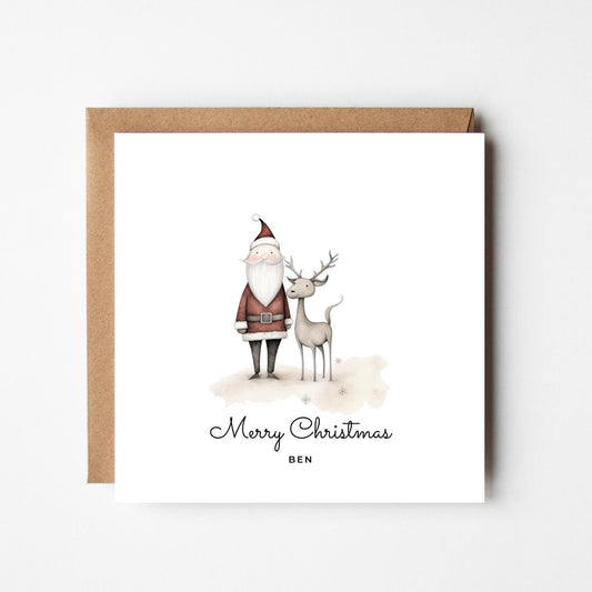 Personalised Santa Christmas Card: Rustic Holiday Illustration