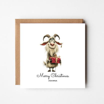 Personalised Funny Goat Christmas Card: Handmade Holiday Greeting
