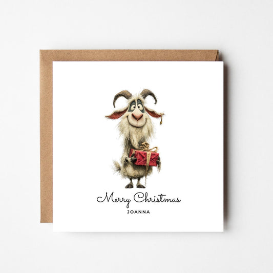 Personalised Funny Goat Christmas Card: Handmade Holiday Greeting
