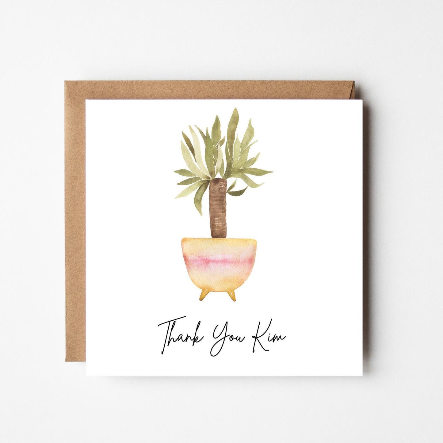 Personalised Thank You Card – Watercolour Plant Pot Design