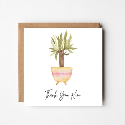 Personalised Thank You Card – Watercolour Plant Pot Design