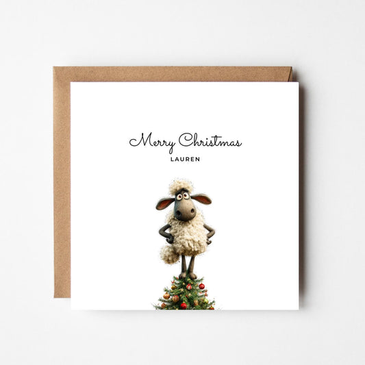 Personalised Funny Sheep Christmas Card: Custom Cartoon Holiday Greeting
