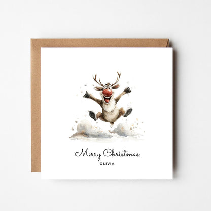 Personalised Funny Reindeer Christmas Card: Custom Xmas Card