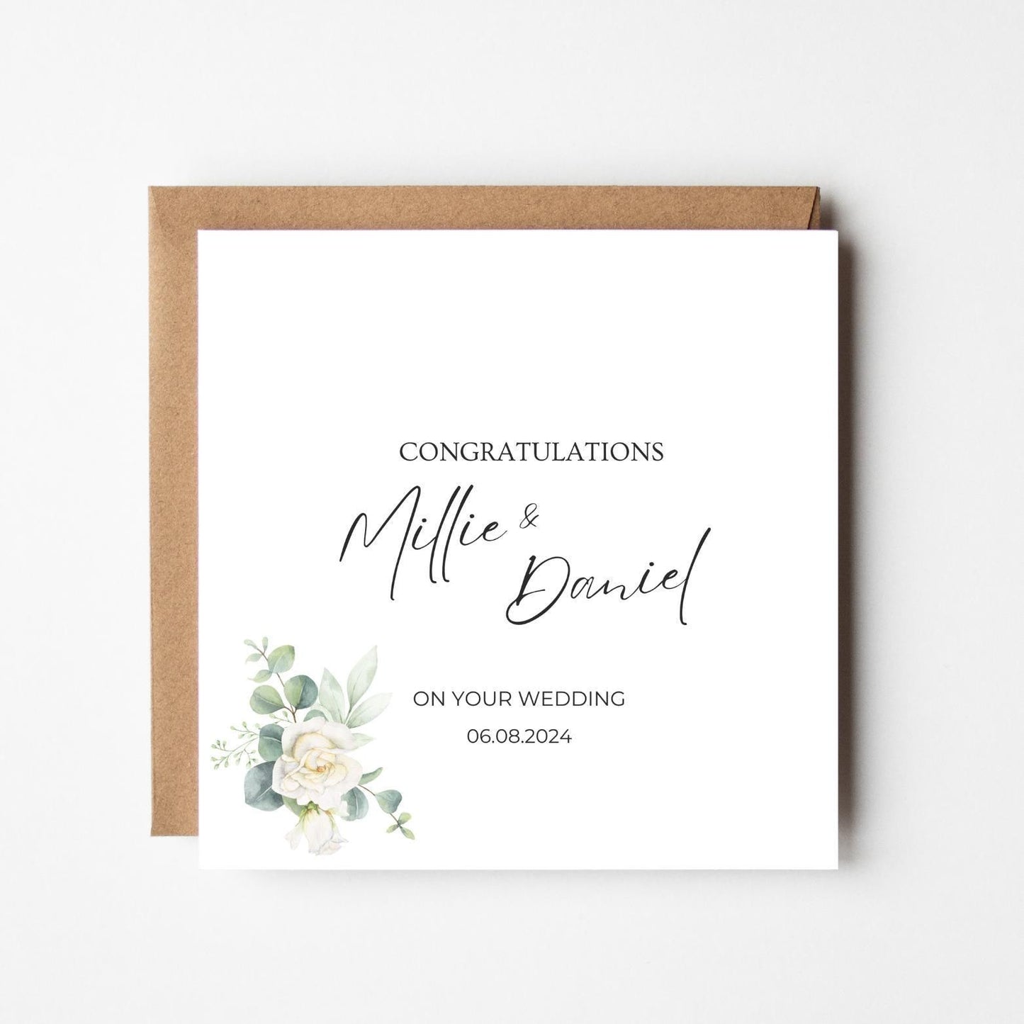 Personalised Floral Wedding Congratulations Card: Elegant Newlywed Gift