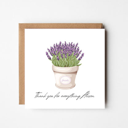 Personalised Thank You Card – Lavender Pot Design
