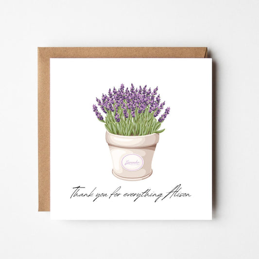 Personalised Thank You Card – Lavender Pot Design