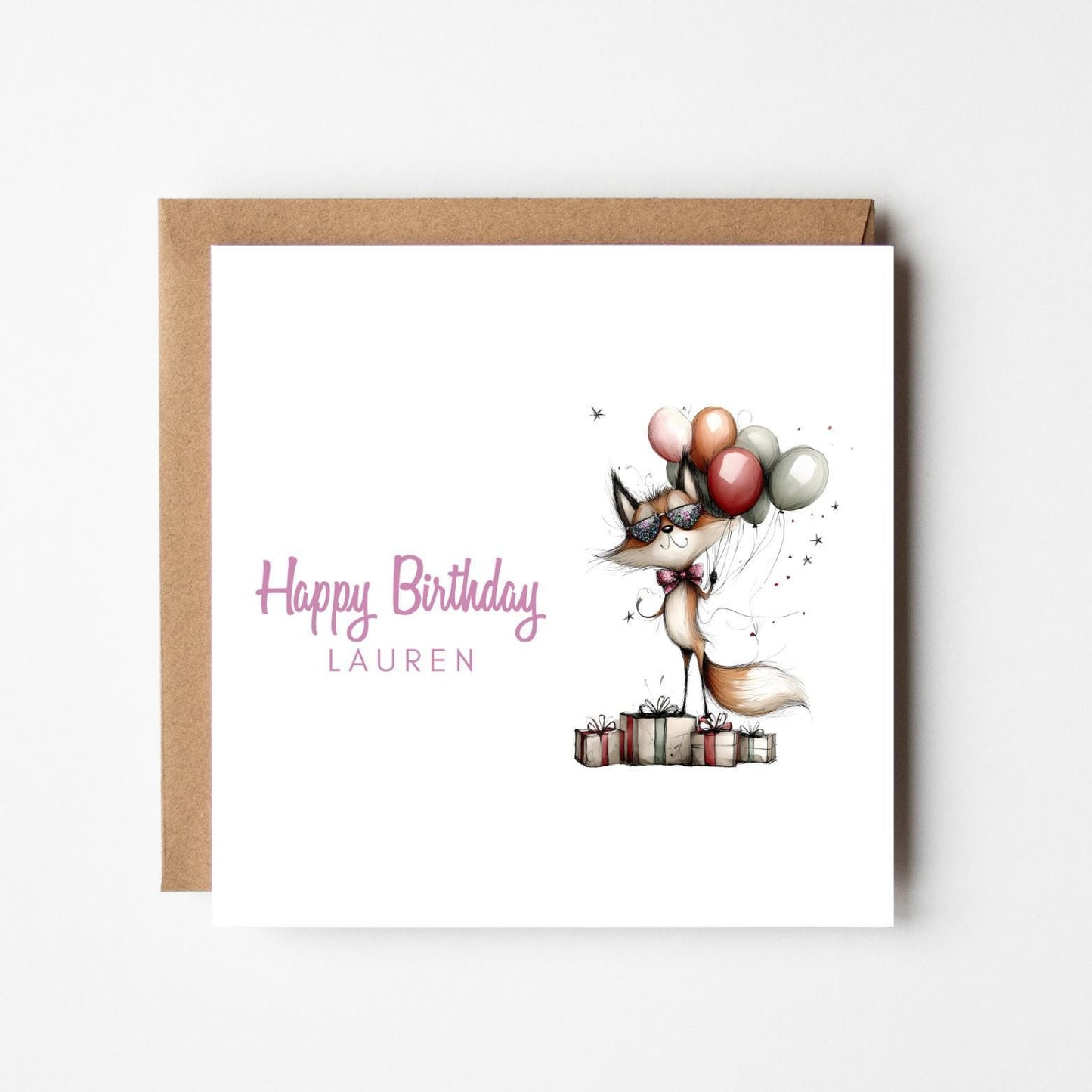 Personalised Fox Birthday Card: Handmade Animal Balloon Card