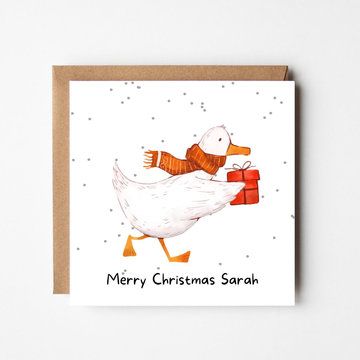 Personalised Duck Christmas Card – Cute Animal Xmas Greeting with Name, Custom Holiday Card, Funny Winter Gift Card with Envelope