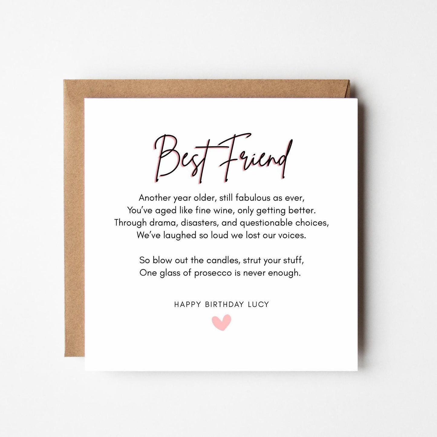 Funny Best Friend Birthday Card – Personalised Poem Card, Prosecco Birthday Card, Bestie Greeting Card, Custom Name Option