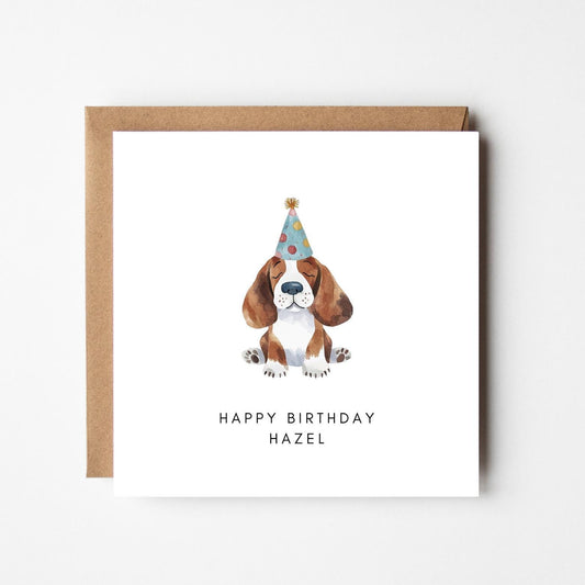 Personalised Basset Hound Birthday Card – Cute Dog Lover Greeting