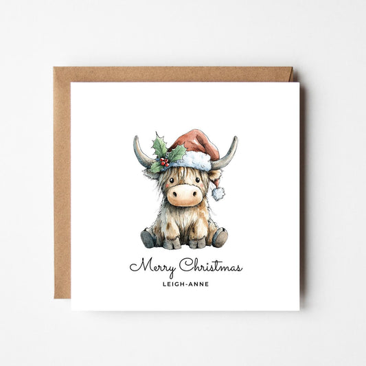 Personalised Highland Cow Christmas Card: Rustic Farmhouse Xmas