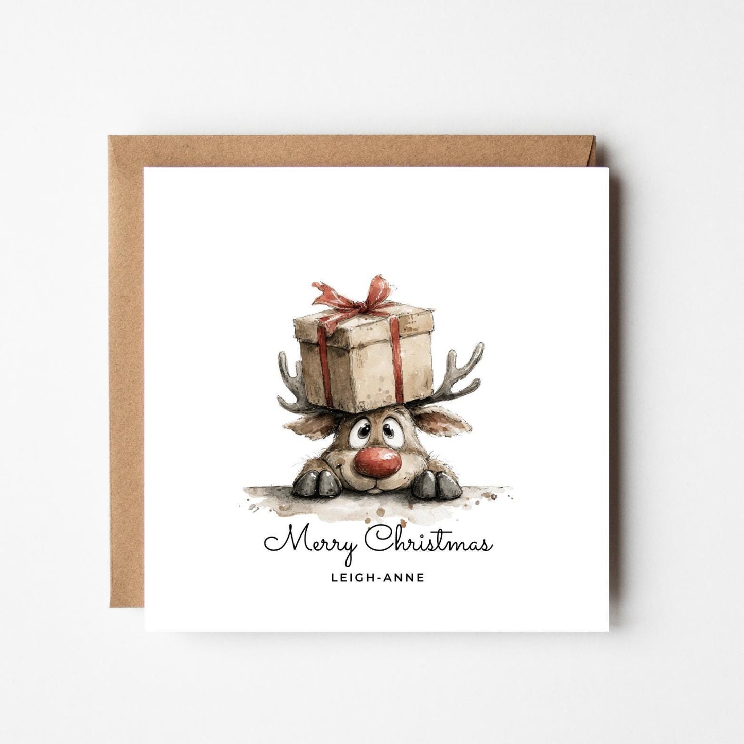 Personalised Funny Reindeer Christmas Card: Custom Xmas Card