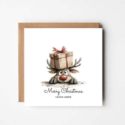Personalised Funny Reindeer Christmas Card: Custom Xmas Card