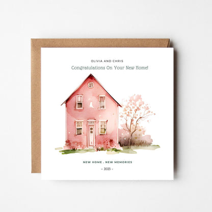 Personalised New Home Card – Watercolour Housewarming Card – Custom Names – Moving House Gift – New Home Congratulations