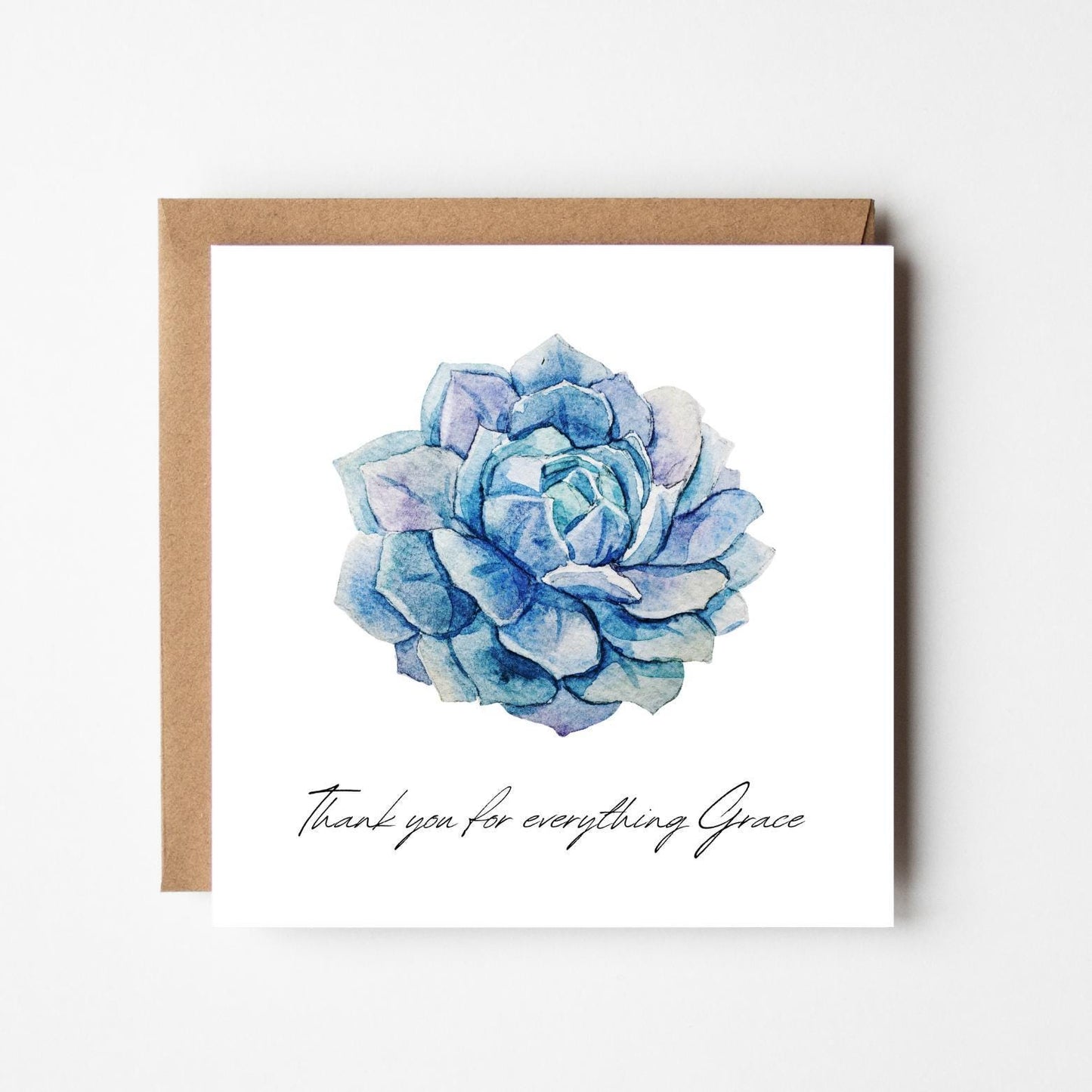 Personalised Thank You Card – Blue Succulent Design