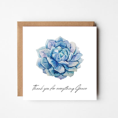 Personalised Thank You Card – Blue Succulent Design