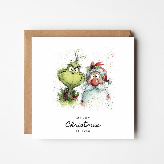 Personalised Grinch Christmas Card: Funny Santa Holiday Greeting