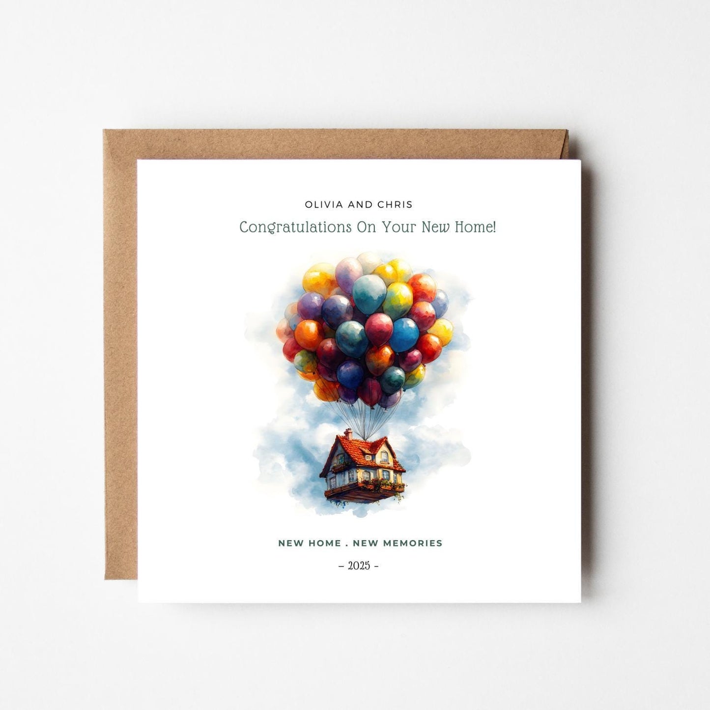 Personalised New Home Card: Colorful Balloon House, Housewarming Keepsake