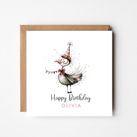 Personalised Singing Goose Birthday Card: Funny Animal Design