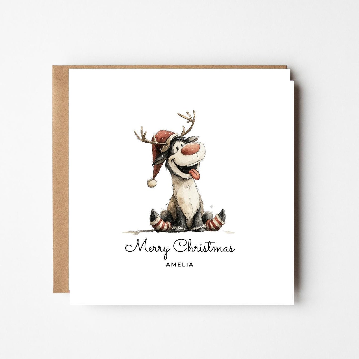 Personalised Funny Reindeer Christmas Card: Custom Xmas Card