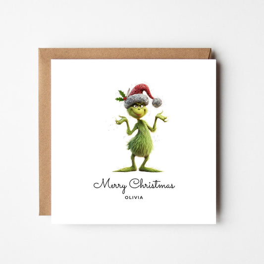 Personalised Grinch Christmas Card: Playful Holiday Greeting