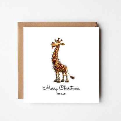 Personalised Funny Giraffe Christmas Card: Handmade Festive Xmas Greeting