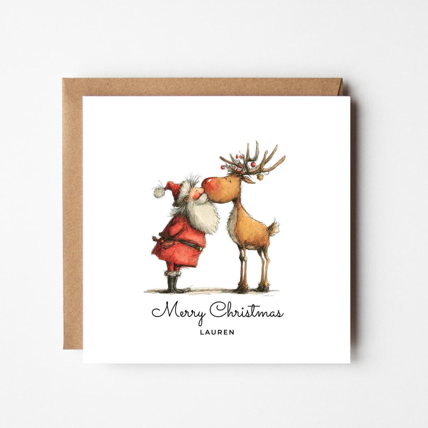 Personalised Santa & Rudolph Christmas Card: Funny Festive Greeting