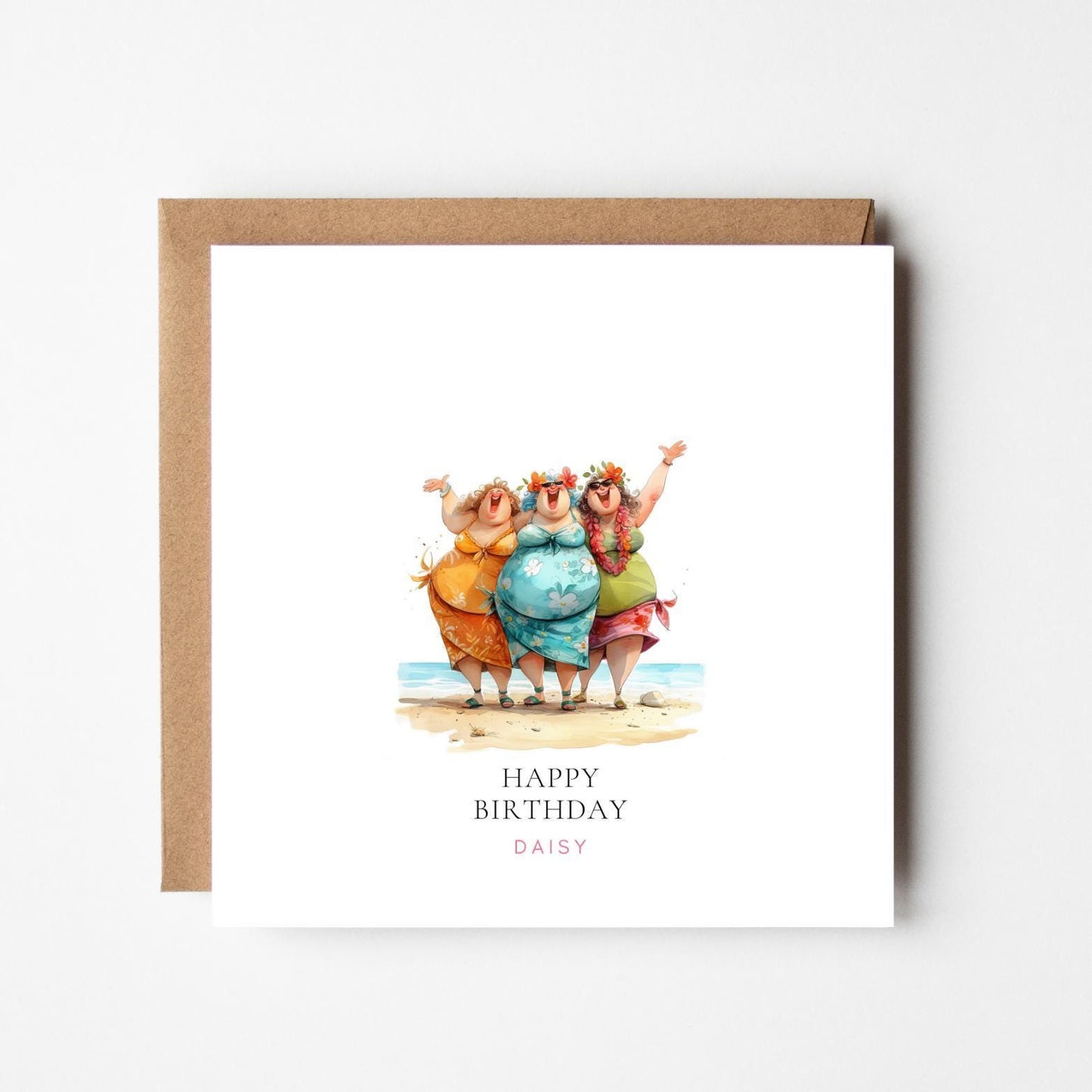 Personalised Dancing Ladies Birthday Card: Funny Beach Design