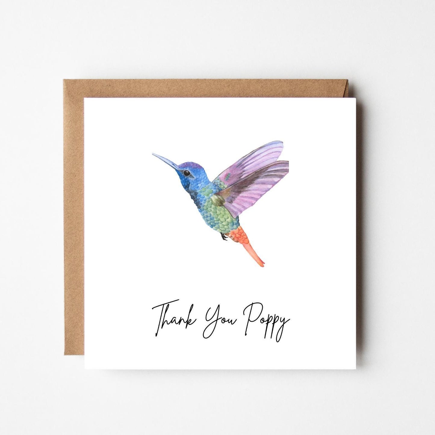 Personalised Thank You Card – Watercolour Hummingbird