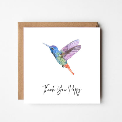 Personalised Thank You Card – Watercolour Hummingbird