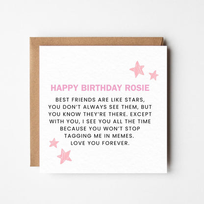 Personalised Best Friend Birthday Card – Custom Name Heartfelt Message Card, Sentimental Birthday Card for Her - Premium Textured Finish
