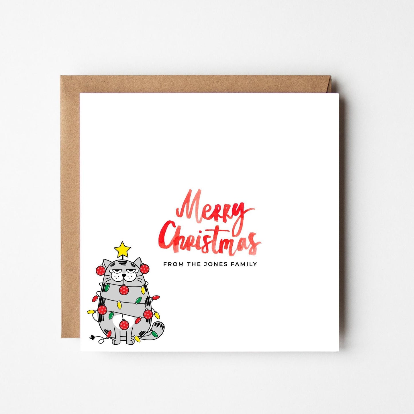 Funny Cat Christmas Card: Personalised Family Holiday Card
