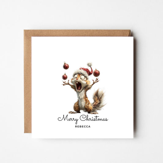 Personalised Funny Squirrel Christmas Card: Custom Cartoon Xmas Greeting