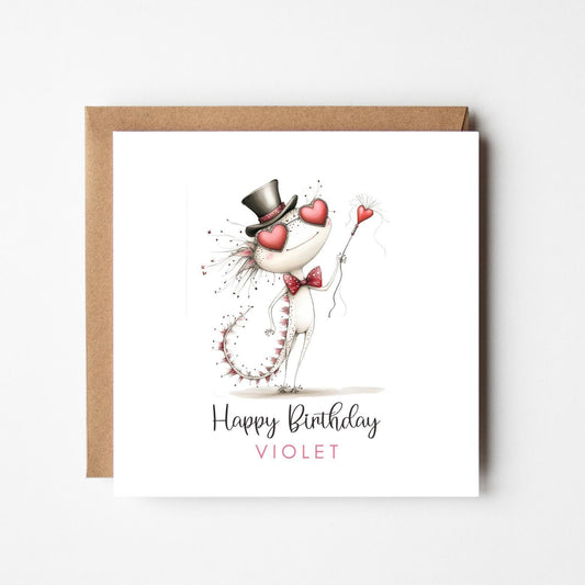 Personalised Love Heart Lizard Birthday Card – Quirky Cute Animal Greeting