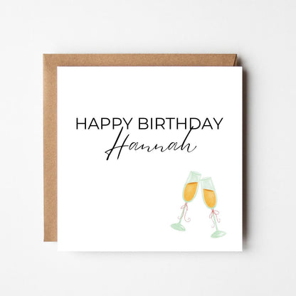 Personalised Prosecco Birthday Card: Cheers Champagne Glasses