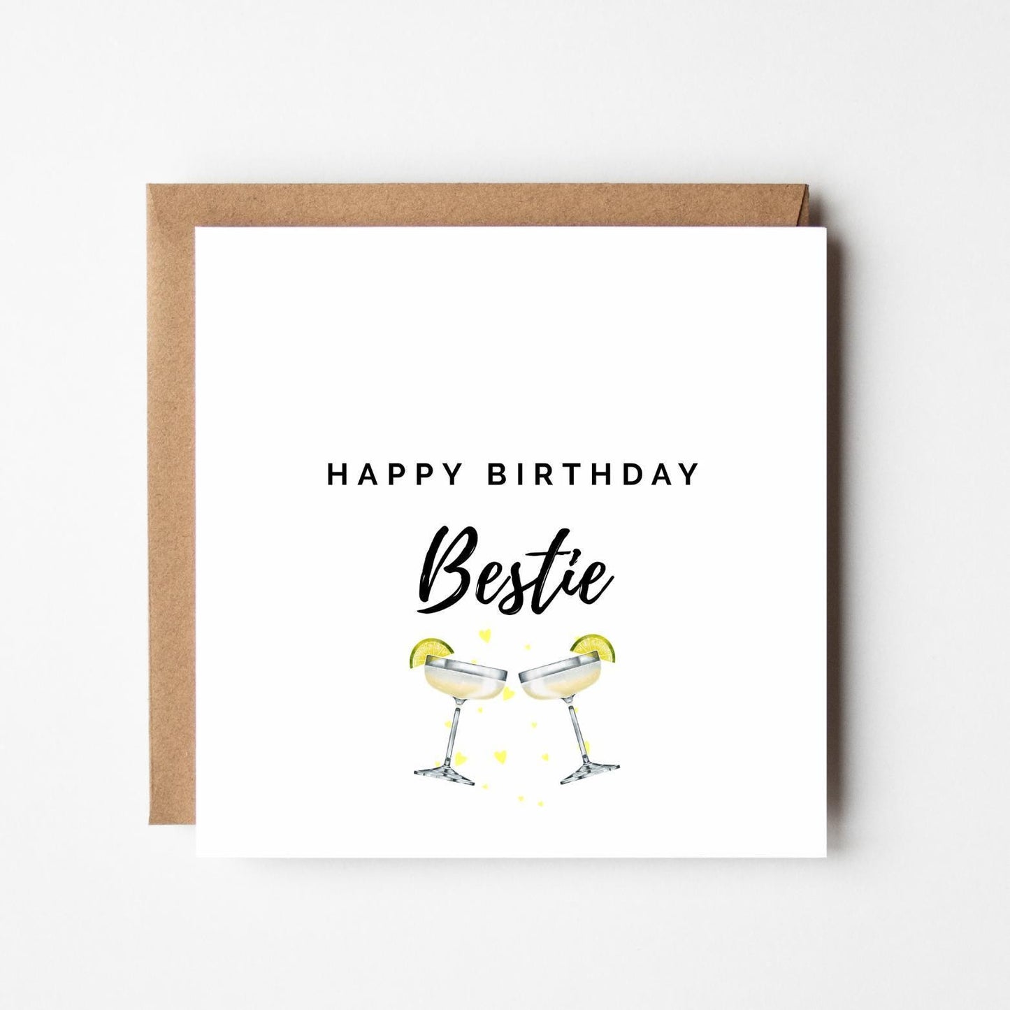 Happy Birthday Bestie Card – Cocktail Birthday Card, Fun Best Friend Card, Cheers Margarita Card, Minimalist Greeting Card