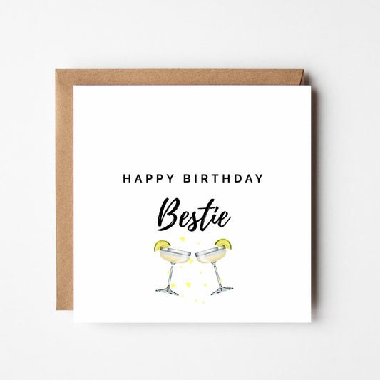 Happy Birthday Bestie Card – Cocktail Birthday Card, Fun Best Friend Card, Cheers Margarita Card, Minimalist Greeting Card