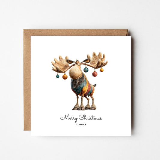 Personalised Funny Moose Christmas Card: Handmade Holiday Greeting