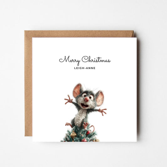Personalised Funny Mouse Christmas Card: Handmade Festive Holiday Greeting