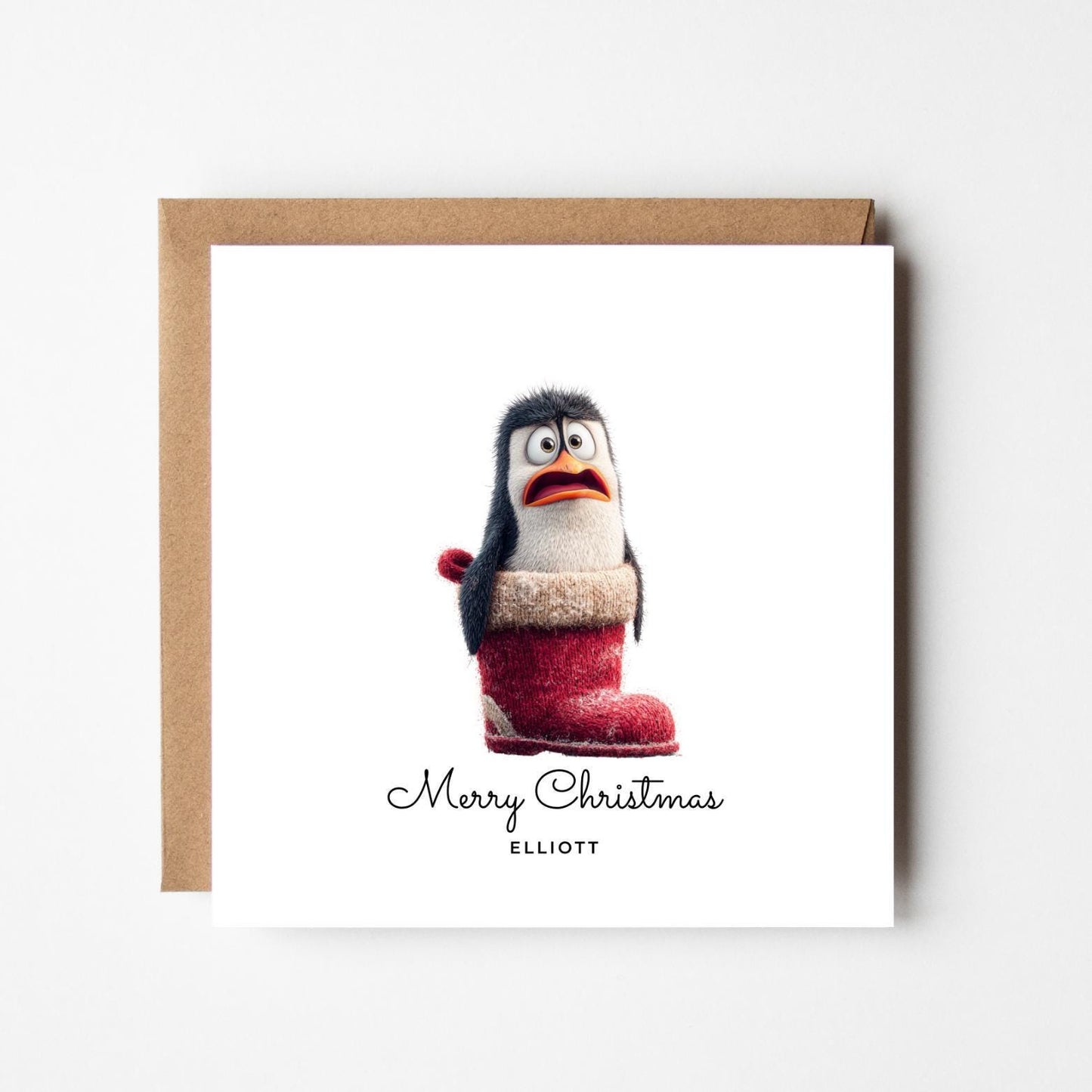 Personalised Funny Penguin Christmas Card: Handmade Holiday Greeting