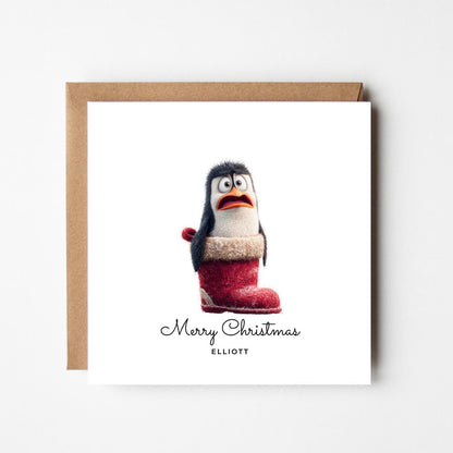 Personalised Funny Penguin Christmas Card: Handmade Holiday Greeting
