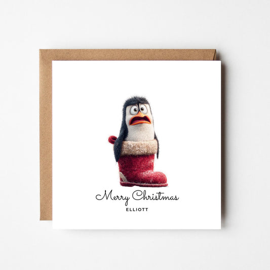 Personalised Funny Penguin Christmas Card: Handmade Holiday Greeting