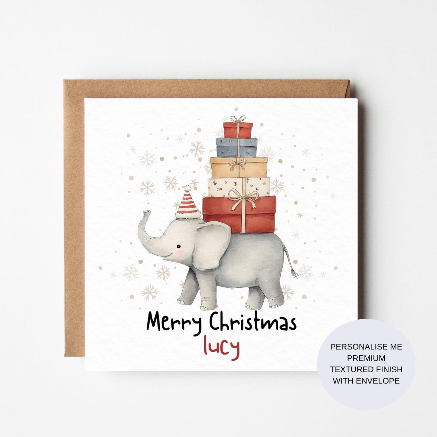 Personalised Elephant Christmas Card: Watercolour Safari Animals