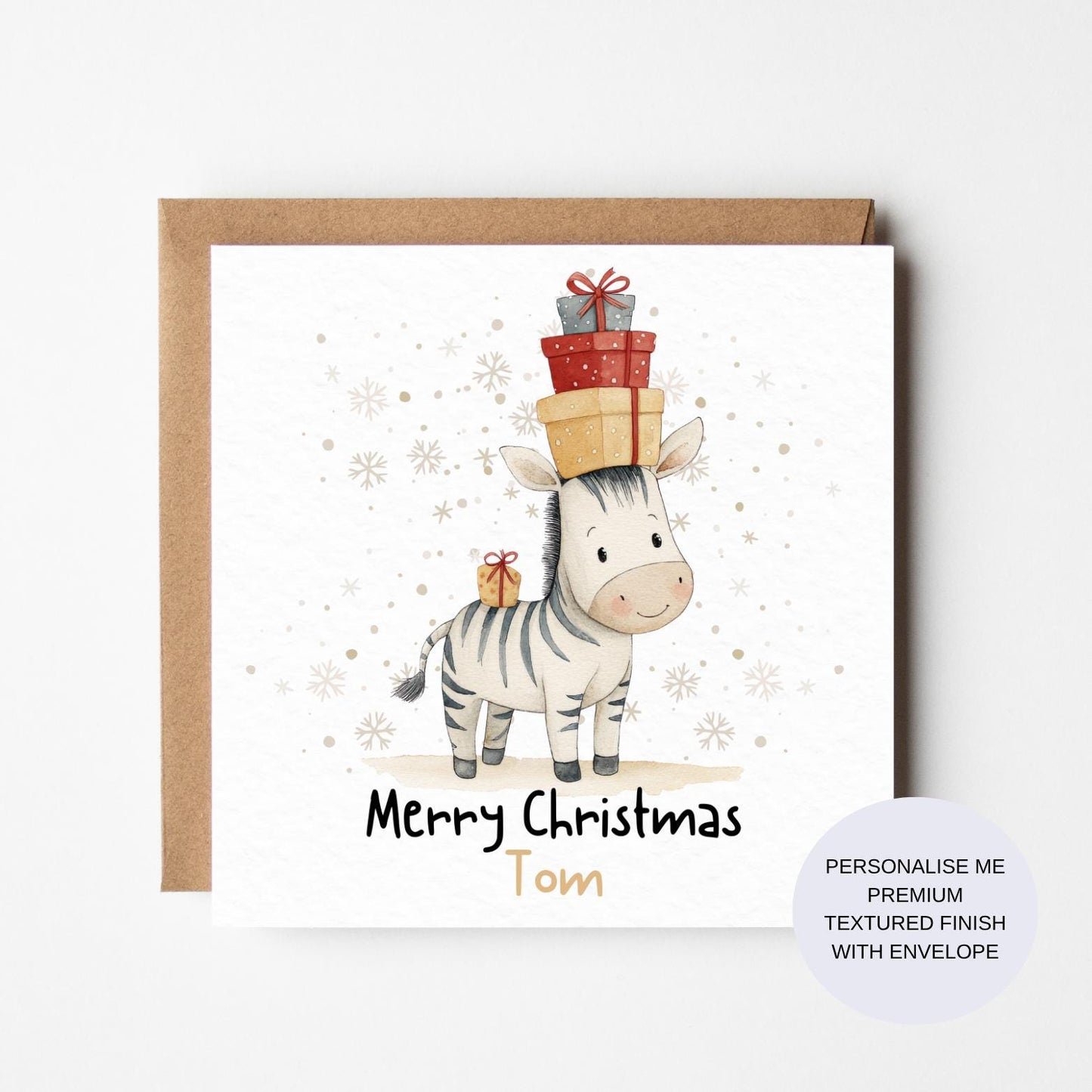 Personalised Zebra Christmas Card: Watercolor Safari Animals