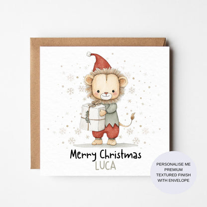 Personalized Lion Christmas Card: Watercolour Safari Animal
