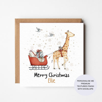 Personalised Giraffe Christmas Card: Watercolour Safari Animal
